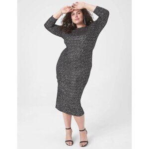 NWT Lane Bryant Grey/Silver Shimmery 3/4 Sleeve Shirred Midi Dress size 14/16